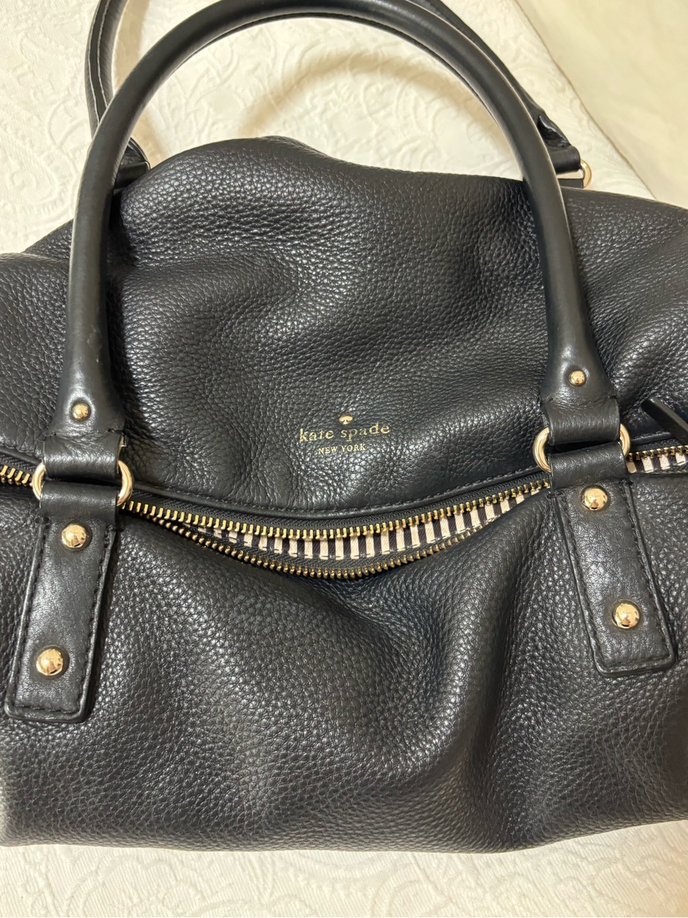 Kate Spade rBlack Pebbled Leather Foldover Satchel Shoulder Bag